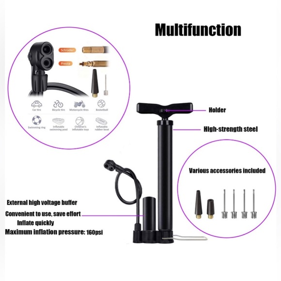 VIMILOLO Bike Pump Portable Ball Pump Inflator Bicycle Floor Pump - Picture 4 of 7